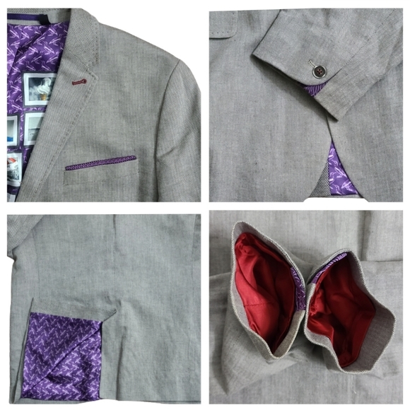 TED BAKER Popping' Modern Trim Fit Herringbone Sport Coat Mens Size Ted 6/ US 44 - Picture 16 of 16